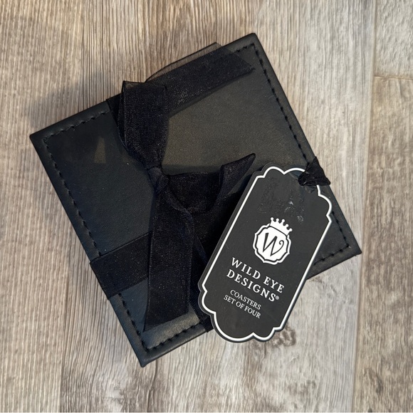 Wild Eye Designs Black Leather Coasters set of Four - Picture 4 of 5
